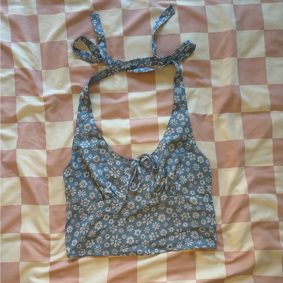 Hollister Blue Floral Halter Tank Top - Picture 1 of 5